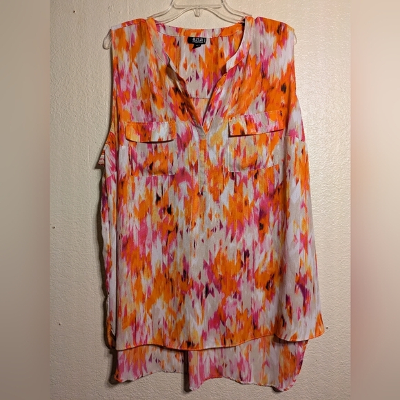 Ana  Women's Sleeveless Top - Orange and Pink Pattern Size 2x Pre-owned - Picture 2 of 6